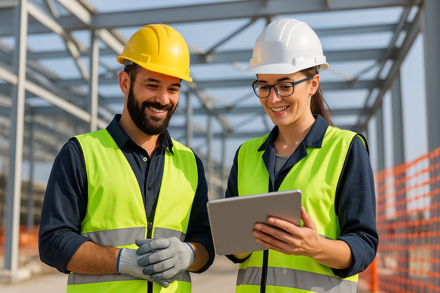 Para inżynierów na budowie